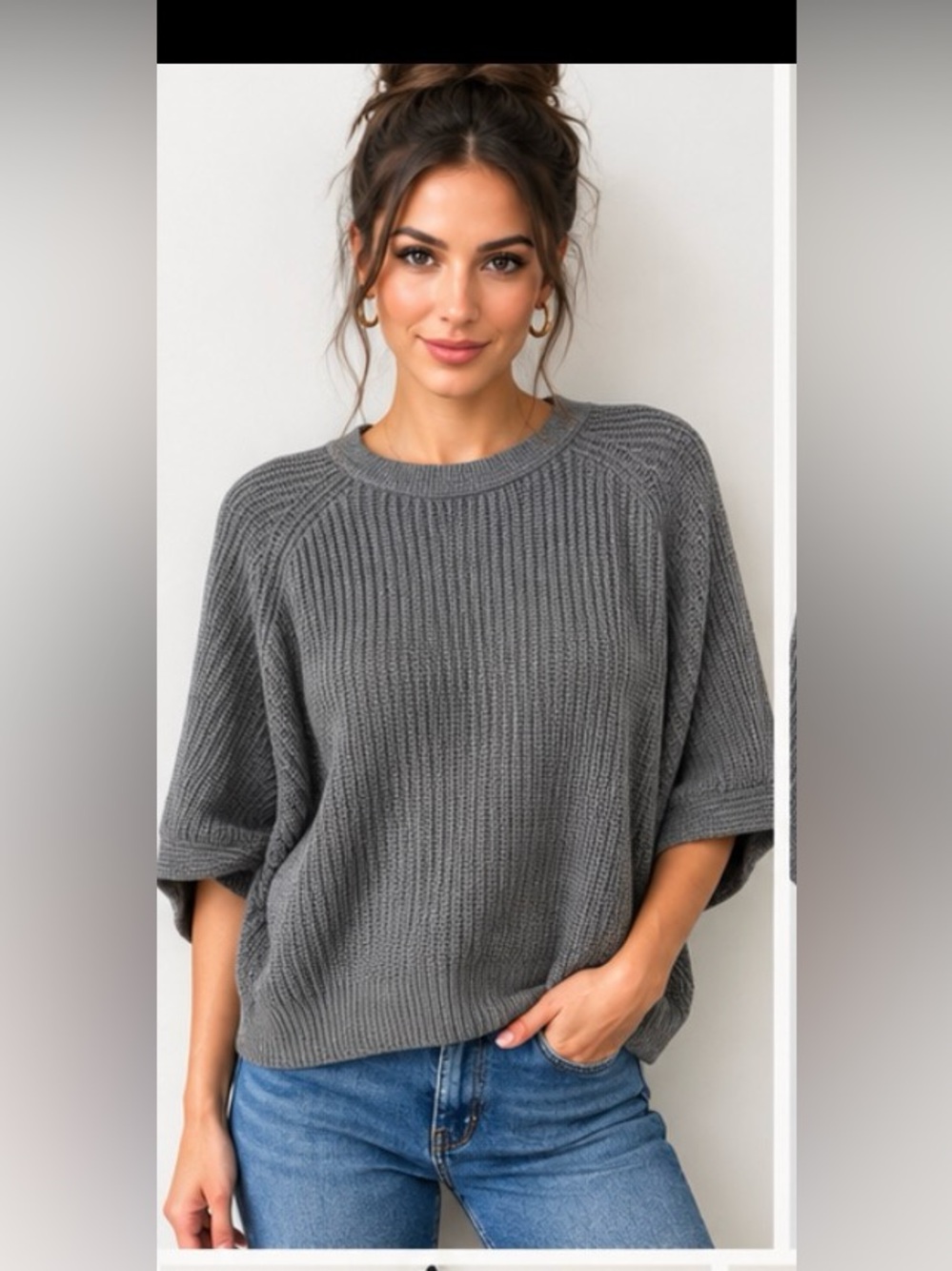 Workshop REPUBLIC CLOTHING Women's Gray Ribbed Knit Crewneck Sweater Size Small